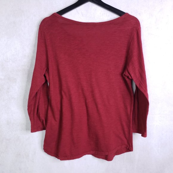 Lucky Brand Women's M 3/4 Sleeve Pullover Maroon Red V-Neck Peasant Top Shirt - Picture 2 of 8